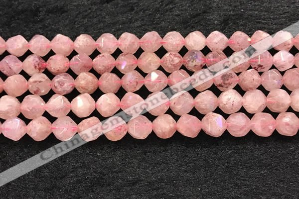 CBQ720 15.5 inches 10mm faceted nuggets strawberry quartz beads