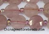 CBQ750 15.5 inches 8mm faceted coin strawberry quartz beads