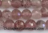 CBQ761 15 inches 6mm faceted round strawberry quartz beads