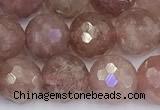 CBQ763 15 inches 9mm faceted round strawberry quartz beads