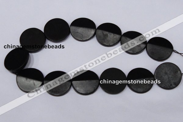 CBS21 15.5 inches 30mm coin black stone beads wholesale