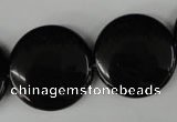 CBS245 15.5 inches 25mm flat round blackstone beads wholesale