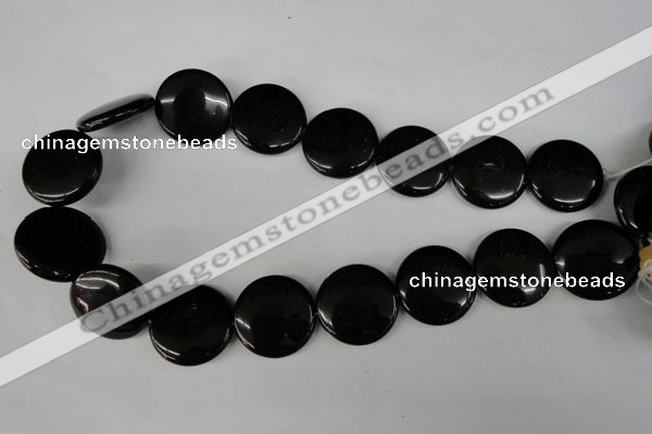 CBS245 15.5 inches 25mm flat round blackstone beads wholesale