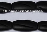 CBS27 15.5 inches 16*30mm carved flat drum black stone beads