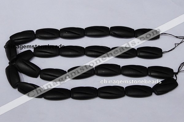 CBS27 15.5 inches 16*30mm carved flat drum black stone beads