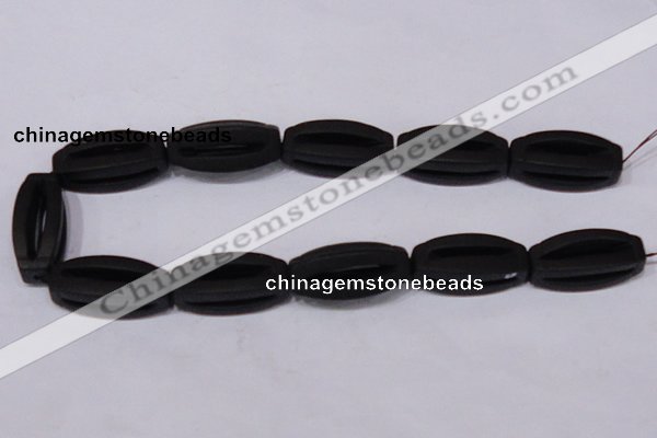 CBS28 15.5 inches 15*35mm carved flat drum black stone beads