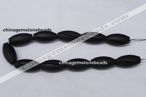 CBS29 15.5 inches 18*36mm carved drum black stone beads wholesale