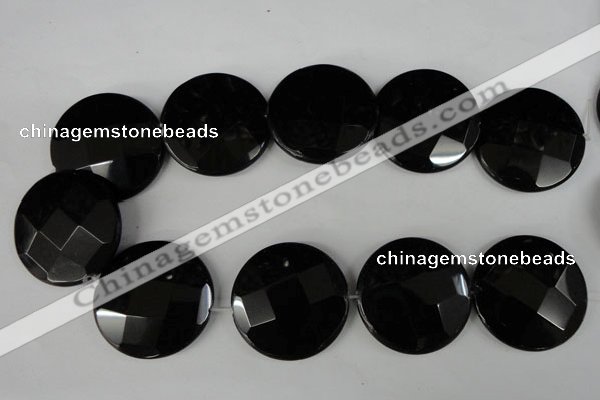CBS300 15.5 inches 35mm faceted coin blackstone beads wholesale