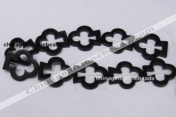 CBS32 15.5 inches 35*40mm leaf  black stone beads wholesale