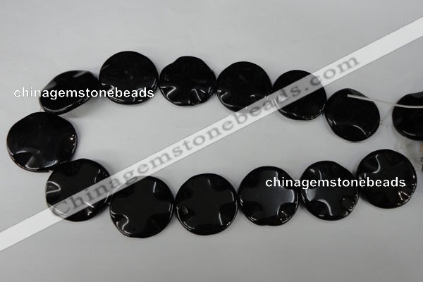 CBS330 15.5 inches 30mm wavy coin blackstone beads wholesale