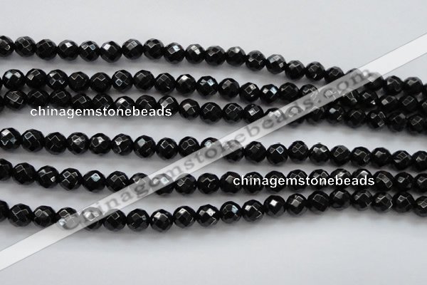 CBS504 15.5 inches 7mm faceted round A grade black spinel beads