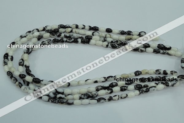 CBW117 15.5 inches 6*8mm rice black & white jasper beads