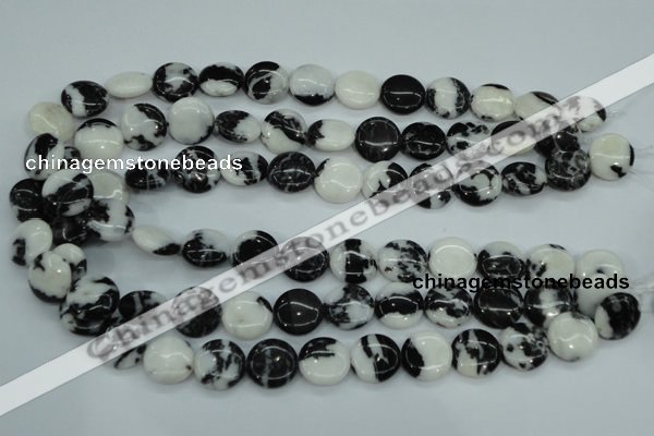 CBW144 15.5 inches 15mm flat round black & white jasper beads