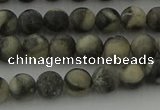 CBW161 15.5 inches 6mm round matte black fossil jasper beads