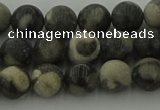 CBW162 15.5 inches 8mm round matte black fossil jasper beads