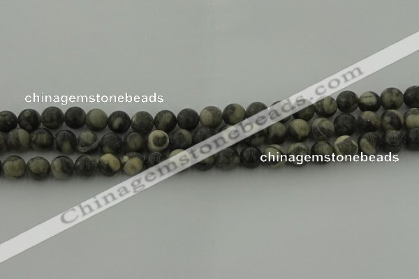 CBW162 15.5 inches 8mm round matte black fossil jasper beads