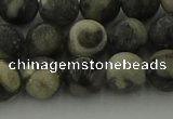 CBW163 15.5 inches 10mm round matte black fossil jasper beads