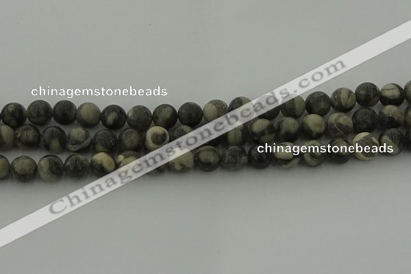 CBW163 15.5 inches 10mm round matte black fossil jasper beads