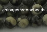 CBW164 15.5 inches 12mm round matte black fossil jasper beads