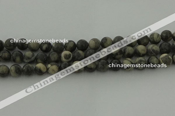 CBW164 15.5 inches 12mm round matte black fossil jasper beads