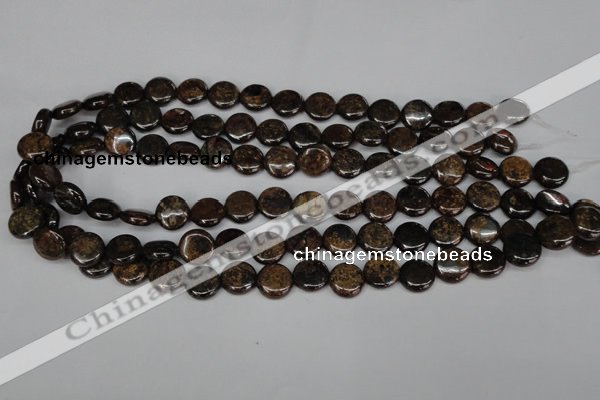 CBZ209 15.5 inches 12mm flat round bronzite gemstone beads