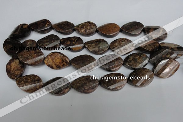 CBZ248 15.5 inches 20*30mm faceted & twisted oval bronzite gemstone beads