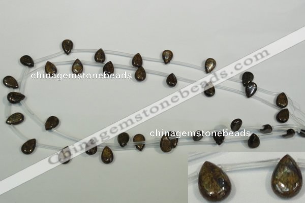 CBZ255 Top-drilled 8*12mm flat teardrop bronzite gemstone beads