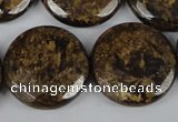 CBZ434 15.5 inches 25mm faceted coin bronzite gemstone beads