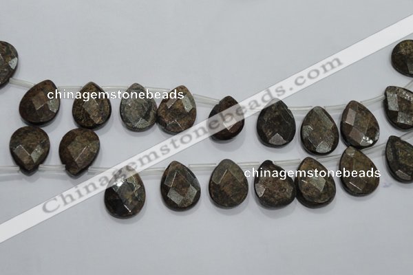 CBZ505 Top-drilled 10*14mm faceted flat teardrop bronzite gemstone beads