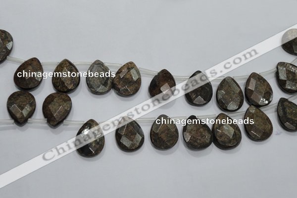 CBZ508 Top-drilled 15*20mm faceted flat teardrop bronzite gemstone beads