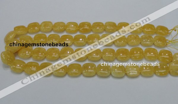 CCA14 15.5 inches 15*15mm square double drilled yellow calcite beads