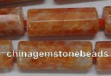 CCA470 15.5 inches 12*30mm faceted tube orange calcite gemstone beads