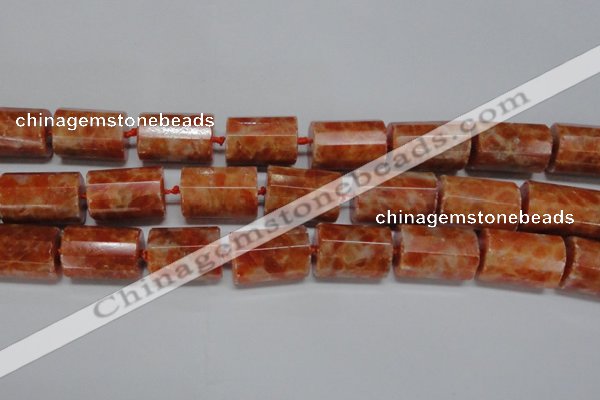 CCA471 15.5 inches 15*22mm faceted tube orange calcite gemstone beads