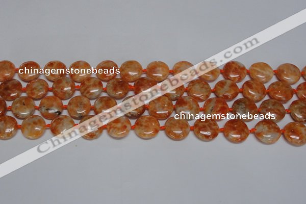 CCA475 15.5 inches 15mm flat round orange calcite gemstone beads