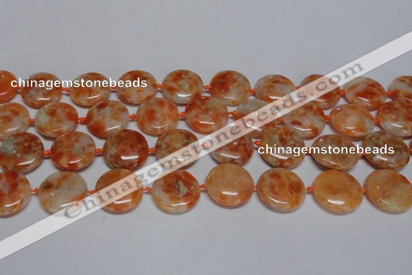 CCA476 15.5 inches 20mm flat round orange calcite gemstone beads