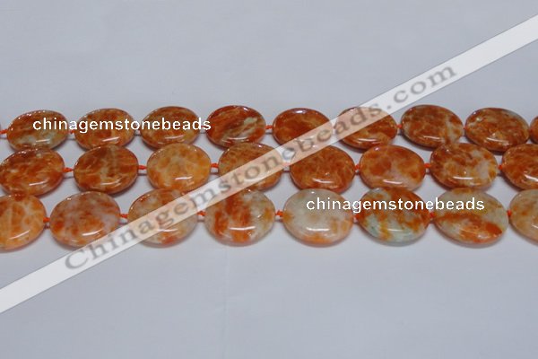 CCA477 15.5 inches 25mm flat round orange calcite gemstone beads