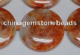 CCA478 15.5 inches 30mm flat round orange calcite gemstone beads