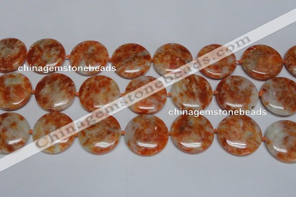 CCA478 15.5 inches 30mm flat round orange calcite gemstone beads