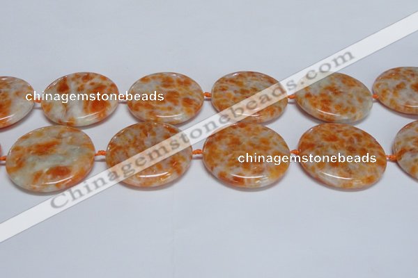 CCA480 15.5 inches 40mm flat round orange calcite gemstone beads