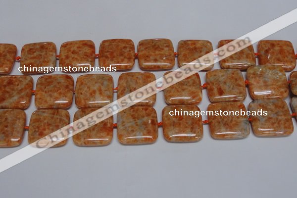 CCA494 15.5 inches 25mm square orange calcite gemstone beads