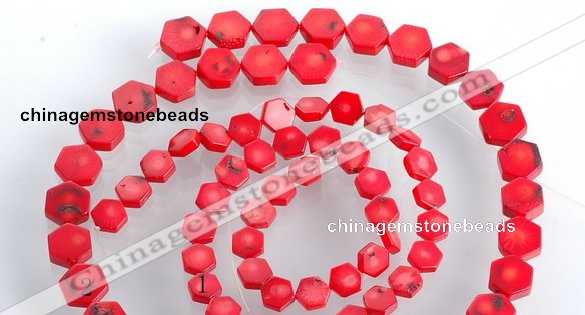 CCB10 5pcs 15.5 inches 9mm & 12mm hexagon red coral beads Wholesale