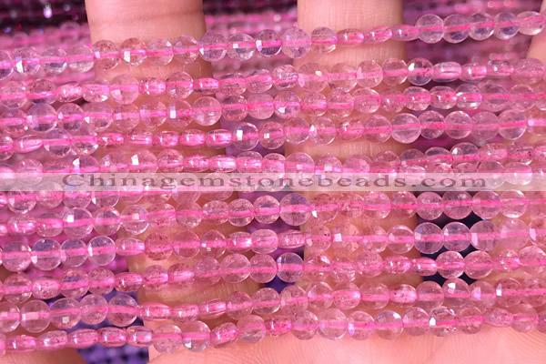 CCB1040 15 inches 4mm faceted coin strawberry quartz beads