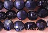 CCB1058 15 inches 4mm faceted coin black agate beads