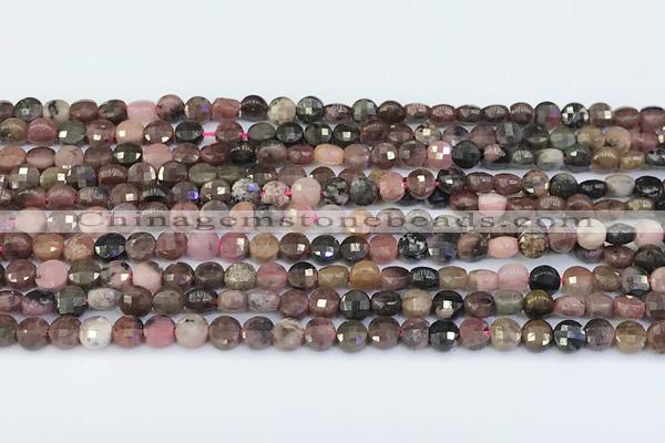 CCB1148 15 inches 4mm faceted coin tourmaline beads