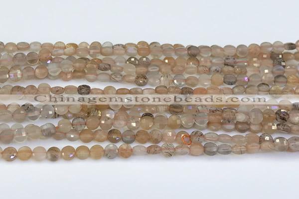 CCB1157 15 inches 4mm faceted coin sunstone beads