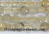 CCB1162 15 inches 4mm faceted coin golden rutilated beads