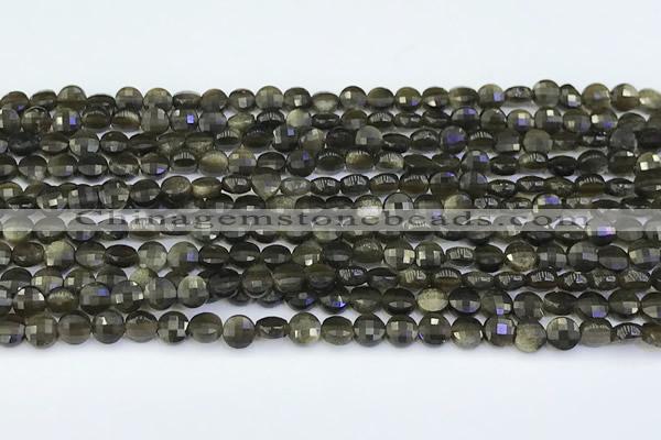 CCB1171 15 inches 4mm faceted coin obsidian beads
