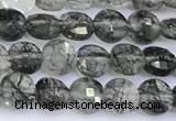 CCB1172 15 inches 4mm faceted coin black rutilated quartz beads