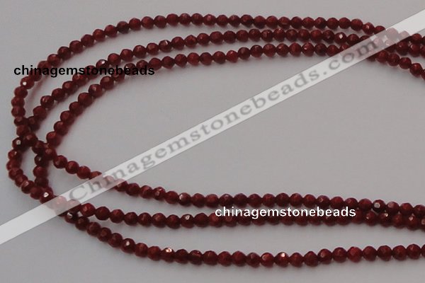 CCB120 15.5 inches 3mm faceted round red coral beads wholesale