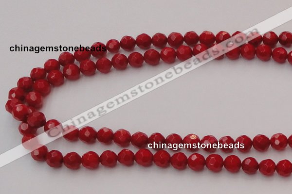 CCB122 15.5 inches 6mm faceted round red coral beads wholesale